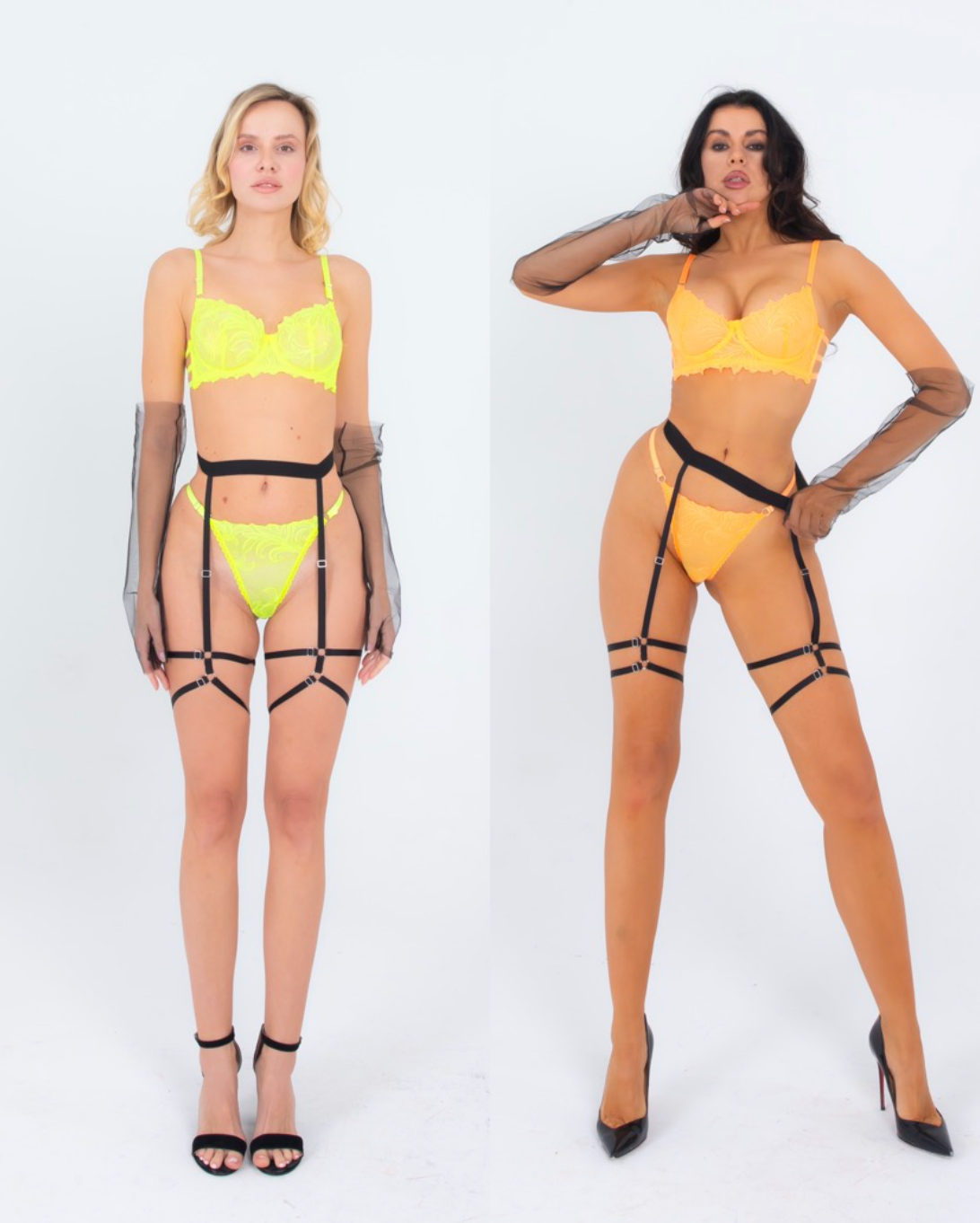 Jartiyerli İç Giyim Takım Seti: Electric Lemon + Orange Lace 2'li Set