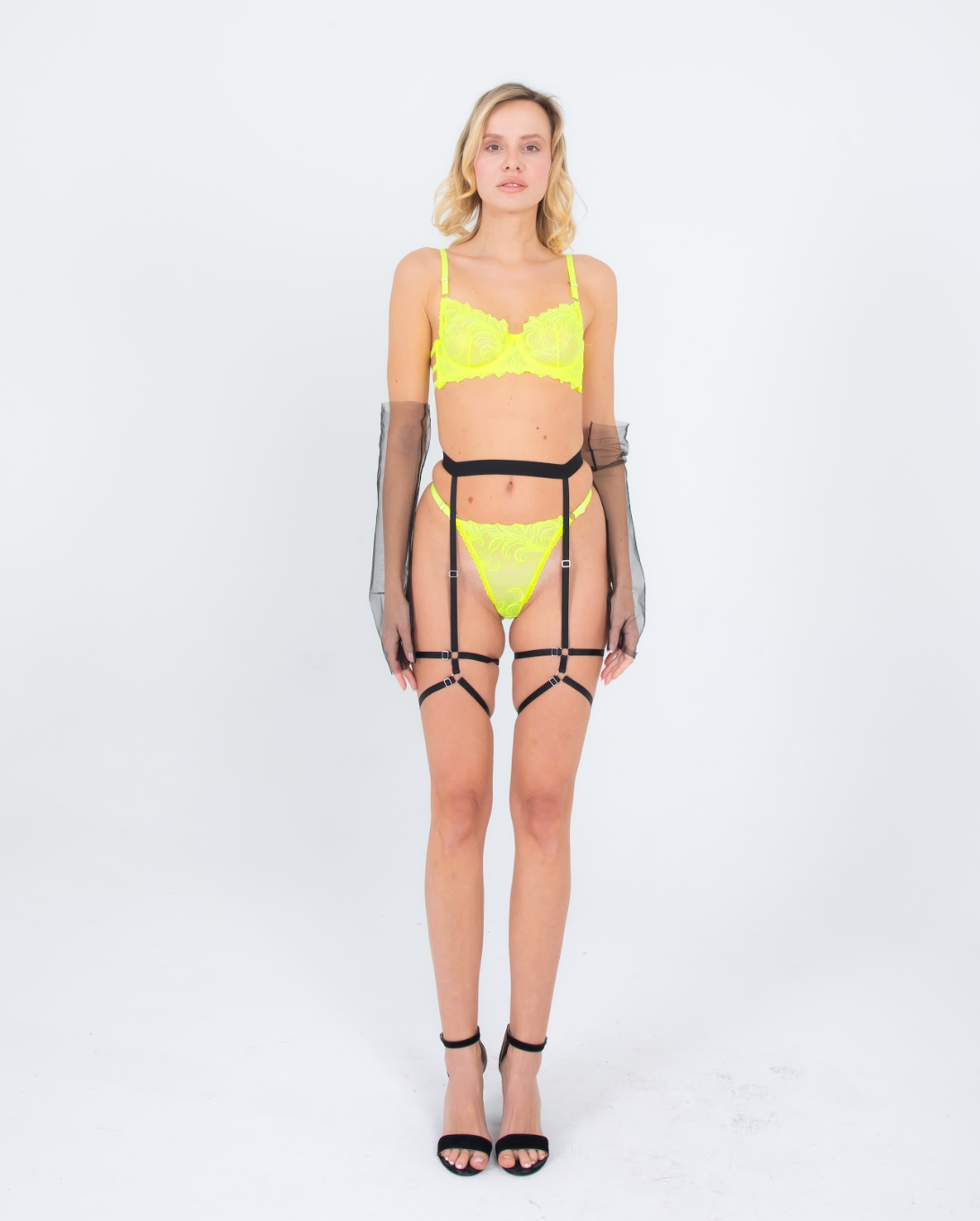 Jartiyerli İç Giyim Takım Seti: Electric Lemon + Orange Lace 2'li Set