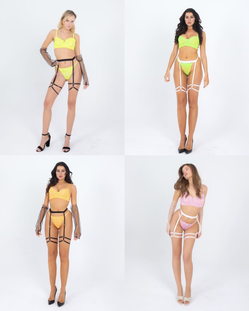 Jartiyerli İç Giyim Takım Seti: Electric Lemon + Pinky Vibe + Orange Lace + Lime Lust